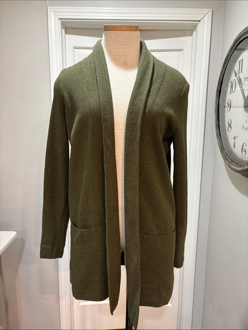 J. Crew Olive Open-Front Knit Cardigan